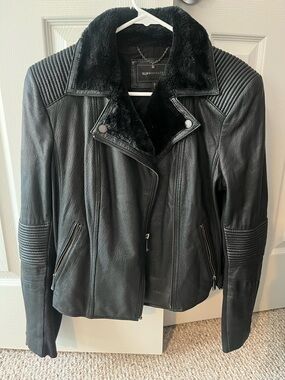 EUC leather jacket with faux fur trim and lining